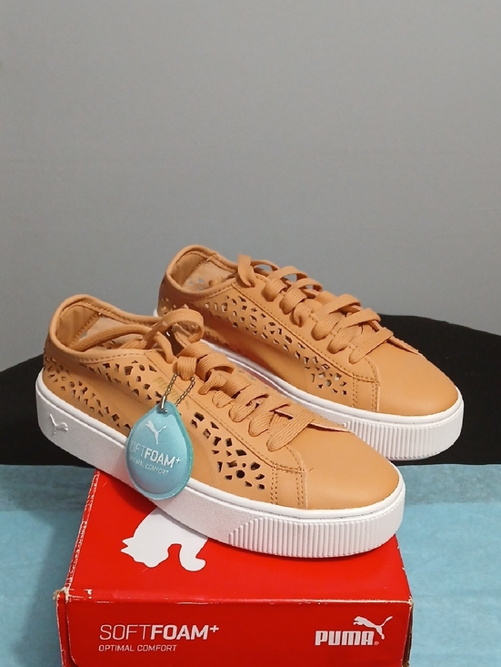 Puma Shoes - Puma Tan Laser-Cut Platform Sneakers with White Sole - US Size 6.5 Womens NIB